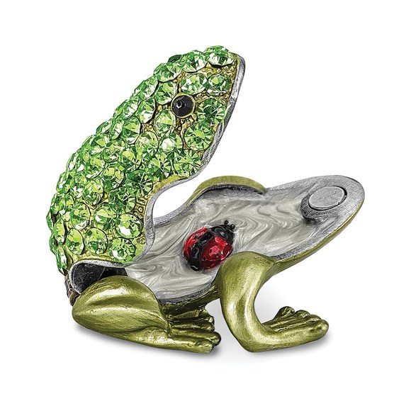 Pewter Bejeweled Crystals HOPPER Small Green Frog Trinket Box with Pendant - Picture 6 of 9